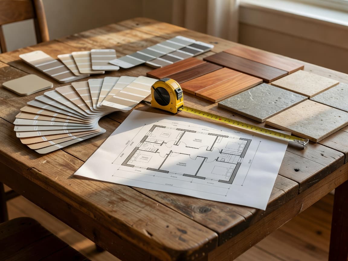 Home renovation planner with samples and a measured floor plan